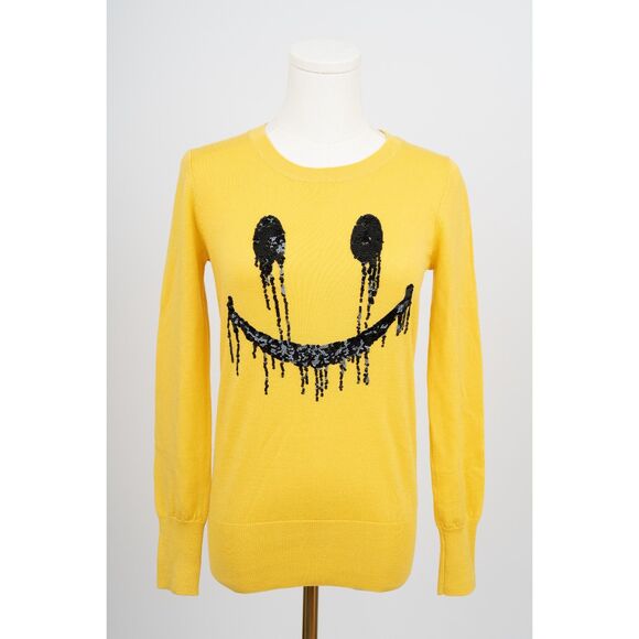 Markus Lupfer Beaded Smily Face Yellow Wool Sweater Size S - Picture 1 of 4